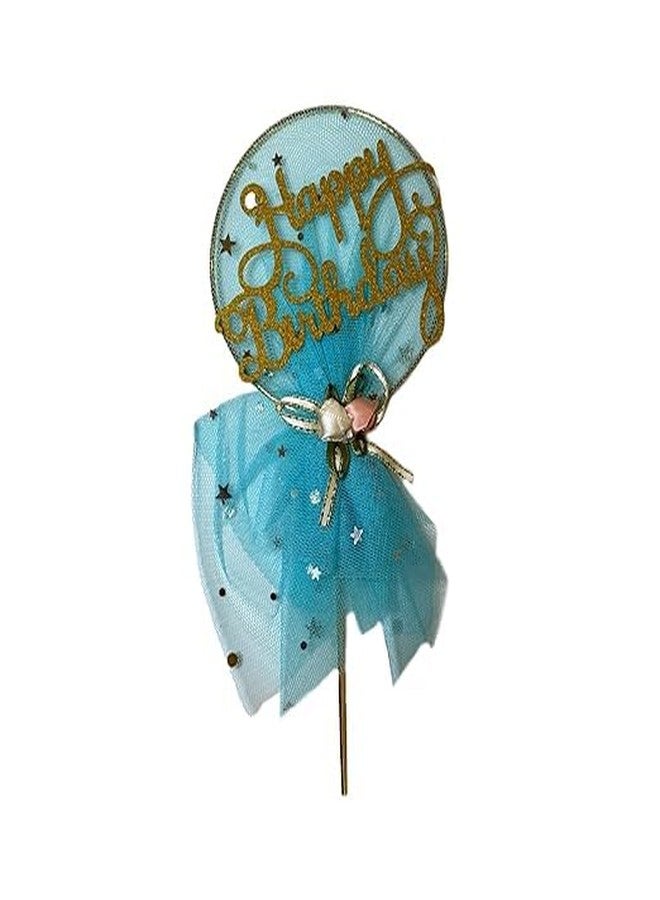 pop colours Happy Birthday Cake Toppers | With Net cake topper | Special Cake Decoration Topper | Exquisite Cake Toppers | 1 Pcs (Sky Blue) - Image 1
